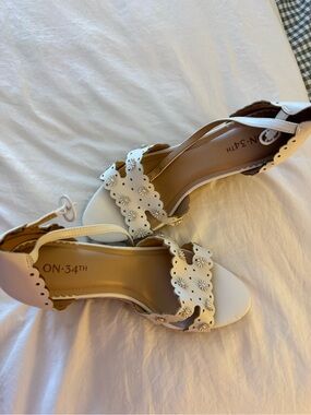 Macy's White Floral Cutout Block Heel Sandals